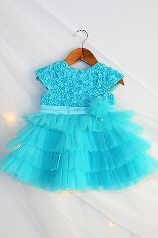 turquoise ruffled dress for girls