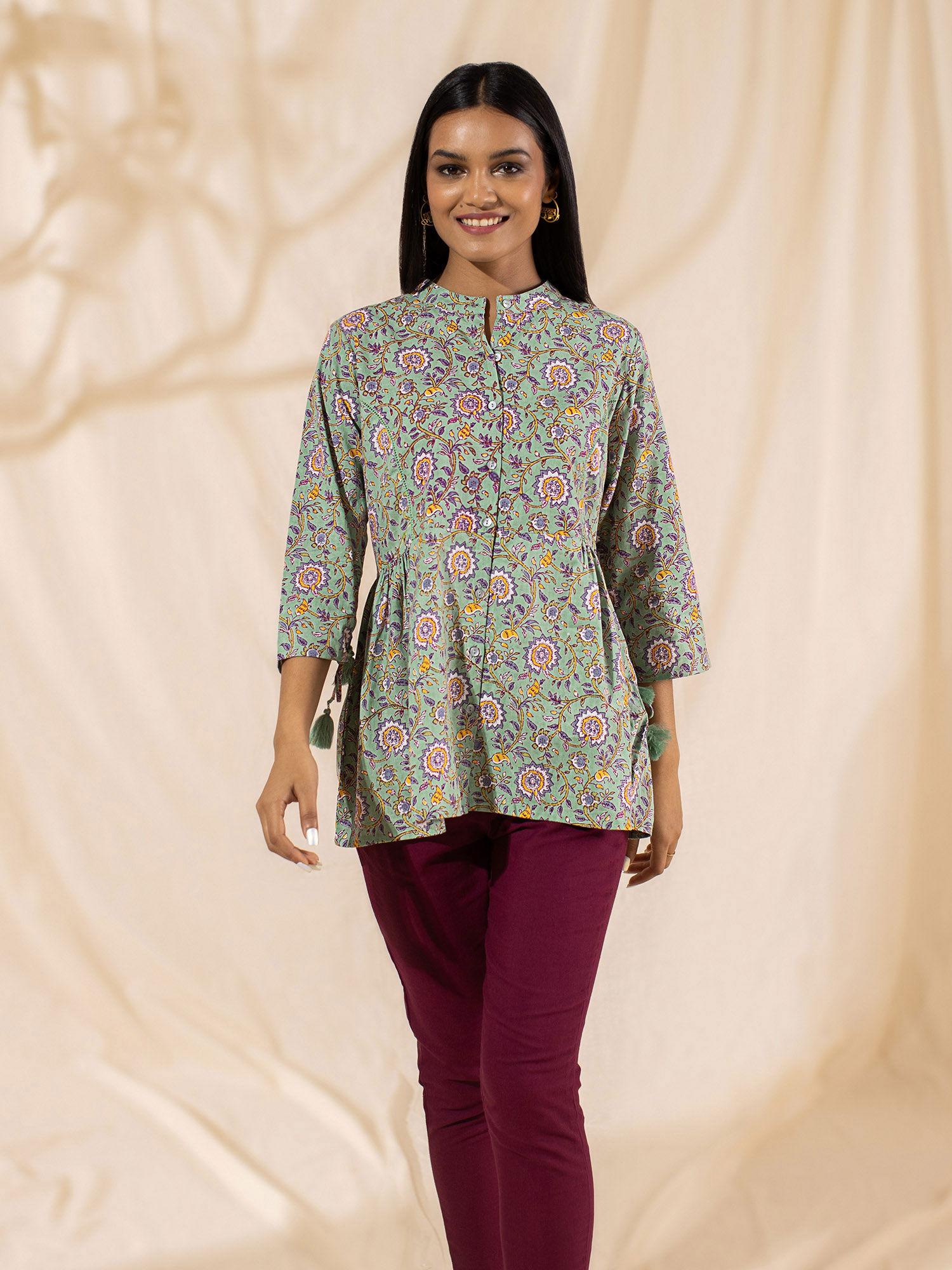 turquoise sanganeri printed tunic liktop01