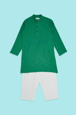 turquoise self design casual mandarin full sleeves calf-length boys regular fit pant kurta set
