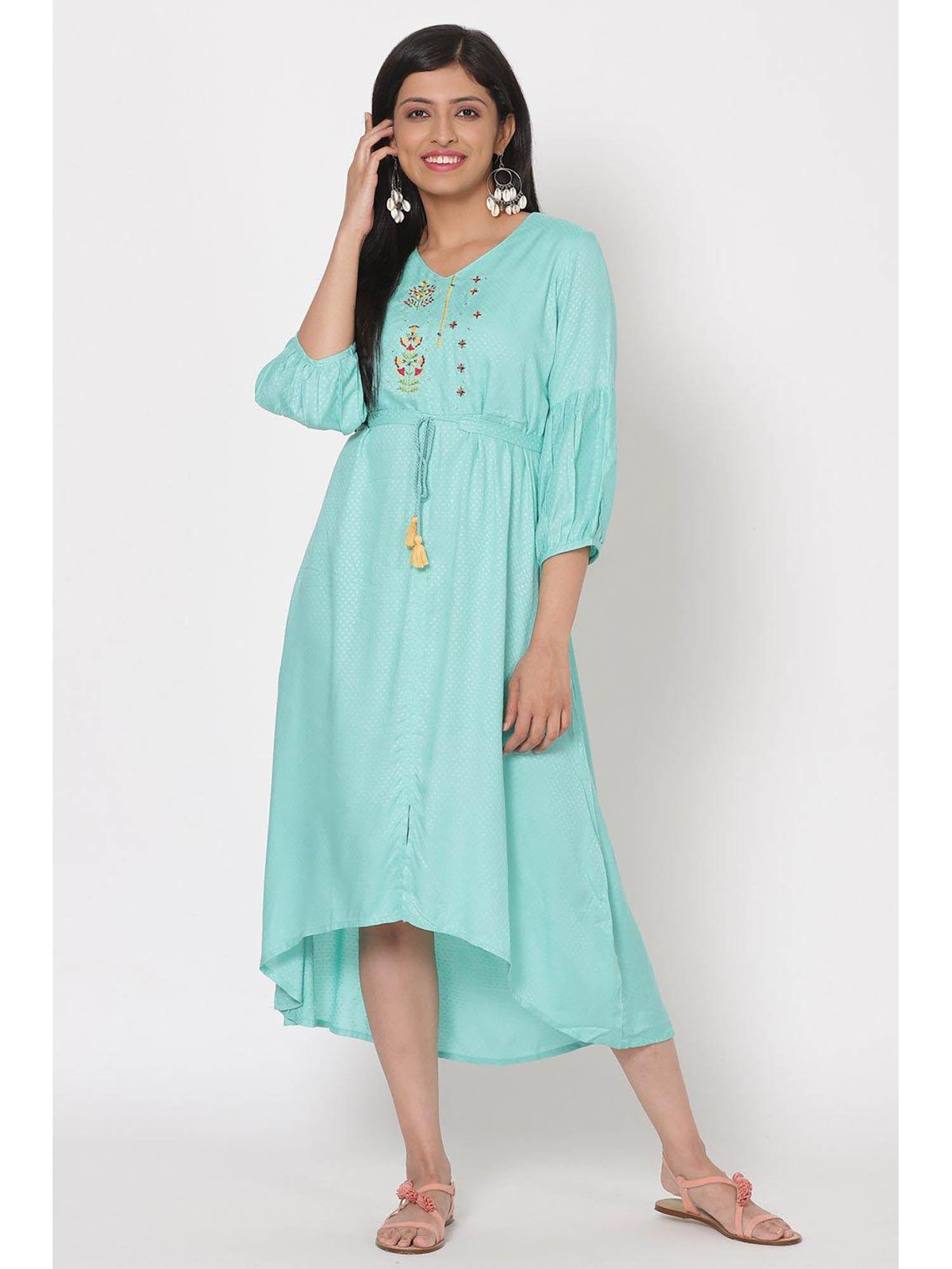 turquoise self design midi dress