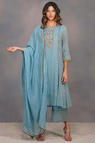 turquoise sequins embroidered kurta set