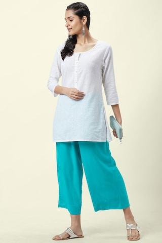 turquoise solid full length casual women regular fit palazzo