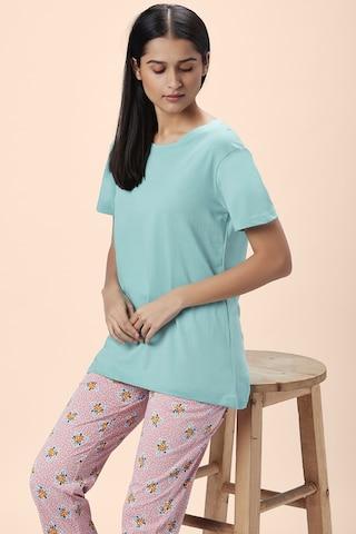 turquoise solid sleepwear half sleeves round neck women comfort fit top