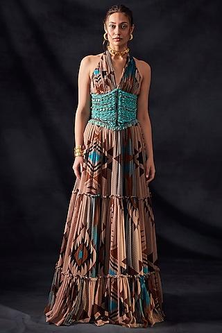 turquoise tapis printed maxi dress