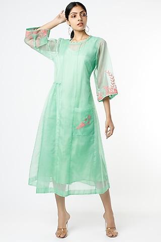 turquoise thread applique embroidered dress