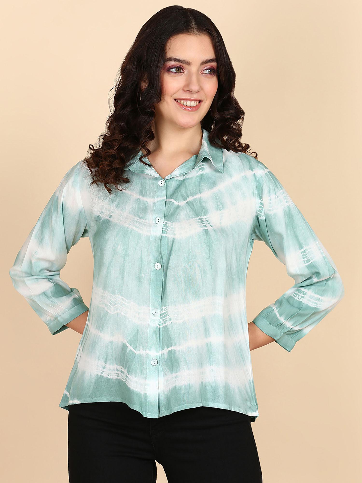 turquoise tie & dyed rayon staple collar shirt