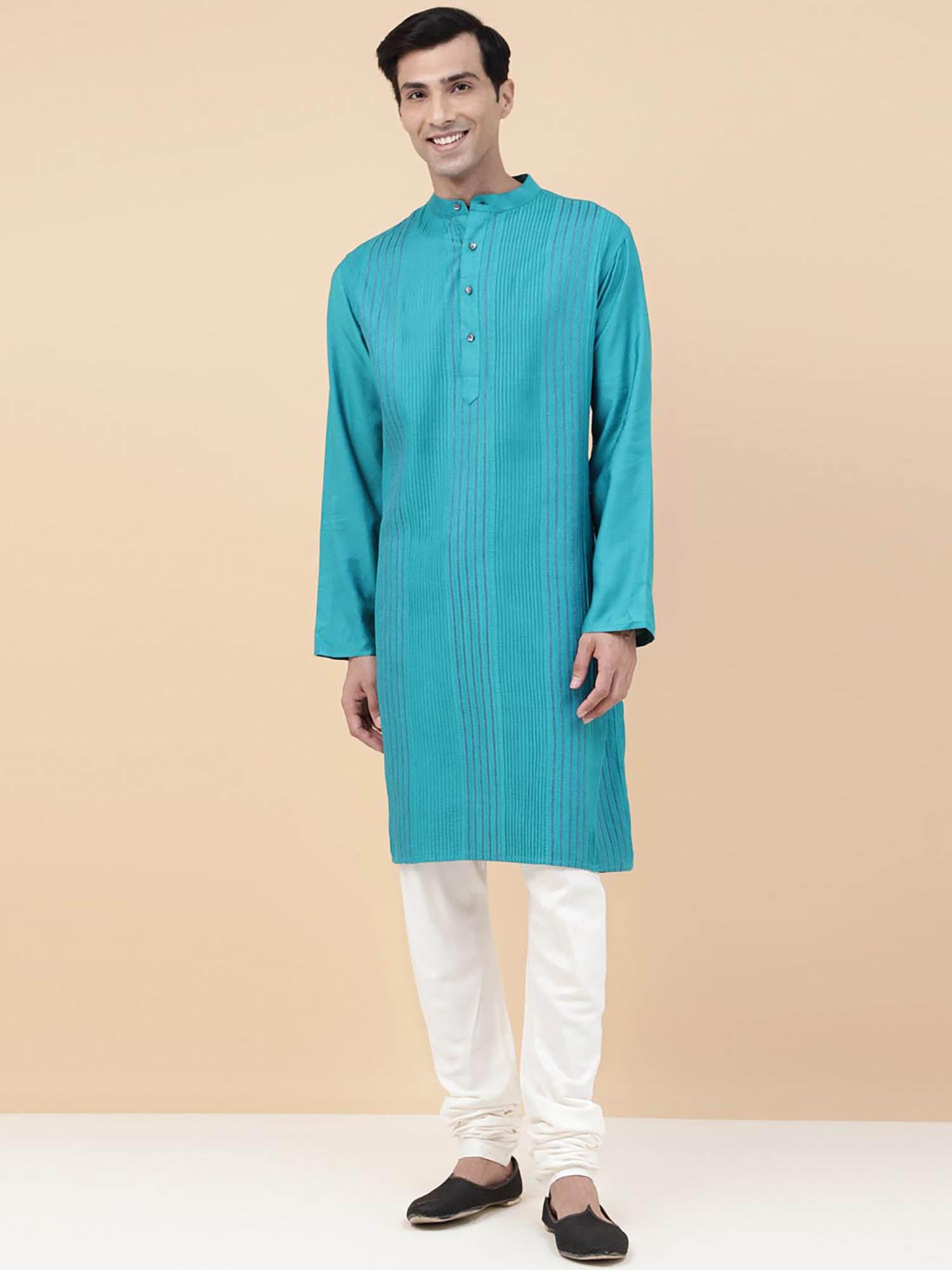 turquoise viscose silk woven long kurta