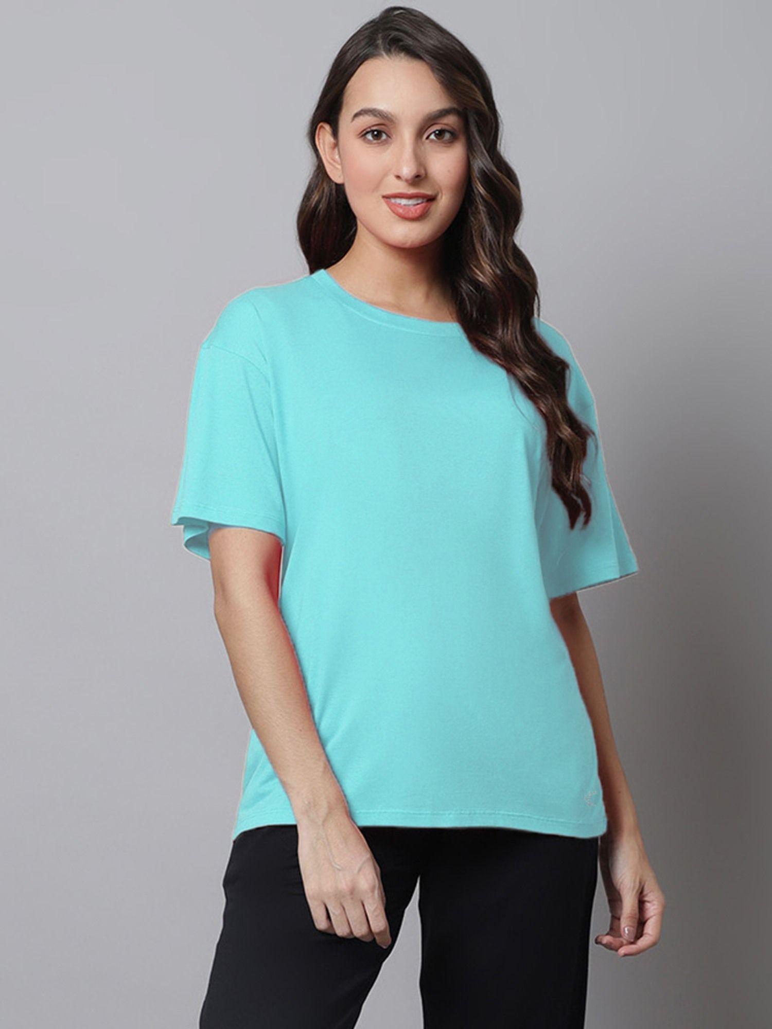 turquoise women solid t-shirt