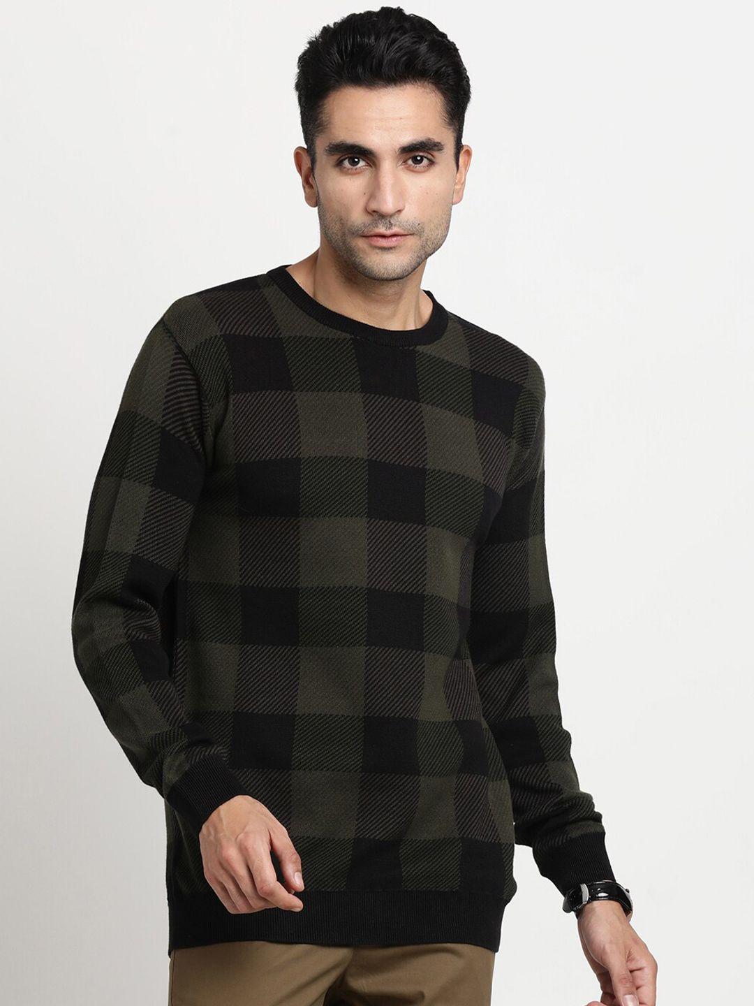turtle knitted checked cotton pullover