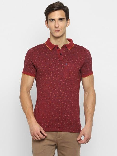 turtle maroon slim fit printed polo t-shirt