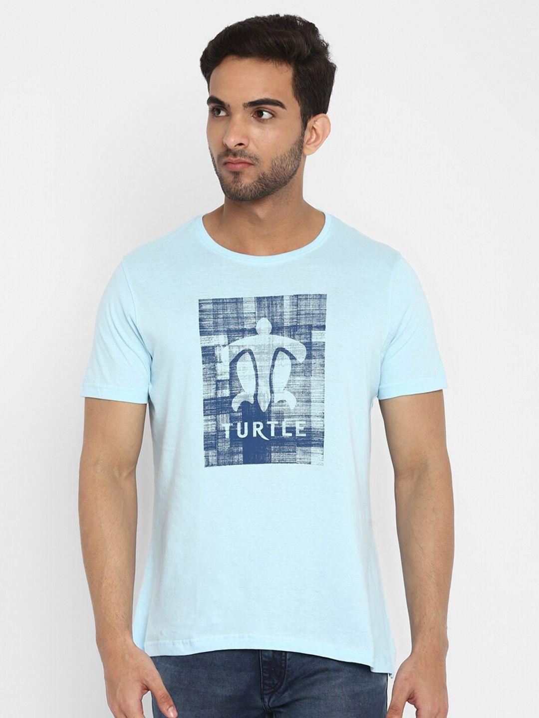 turtle men blue printed cotton slim fit t-shirt