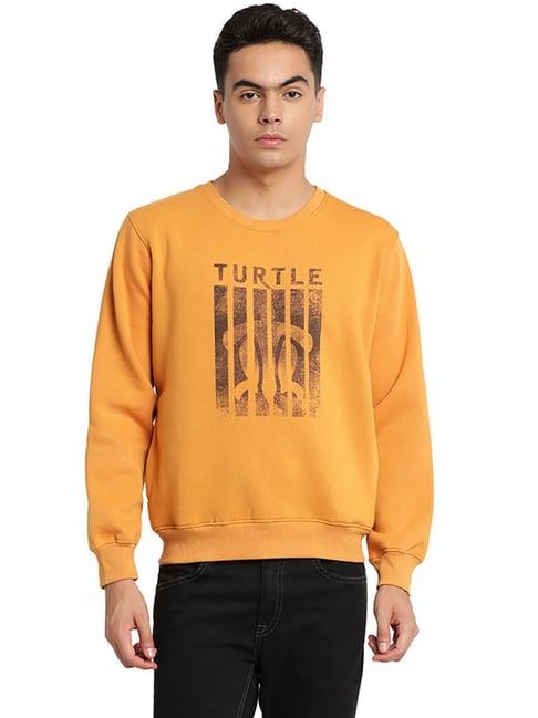 turtle mustard regular fit printed sweatshirt