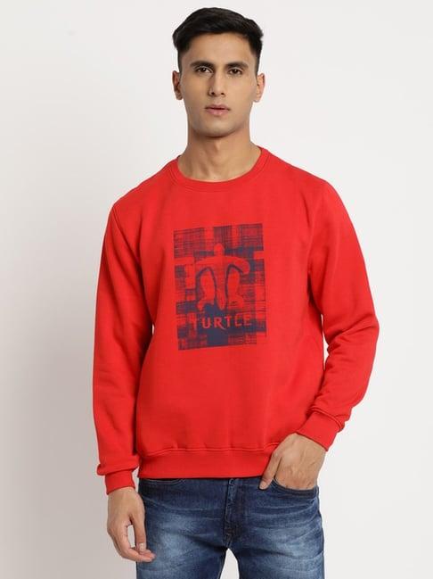 turtle red regular fit printed sweatshirt