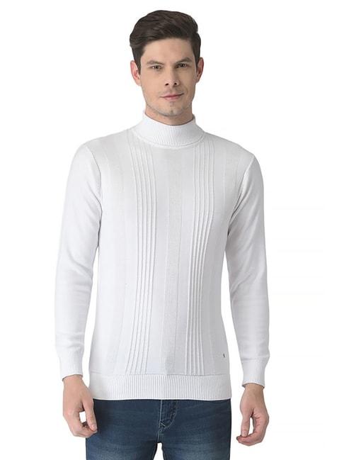 turtle white cotton regular fit self desgin sweater