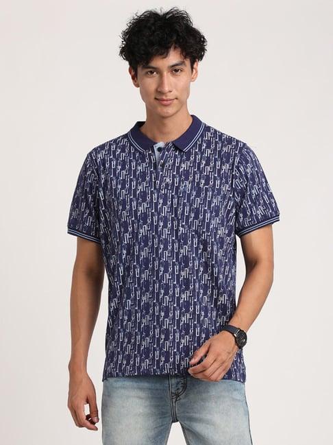 turtle blue slim fit printed polo t-shirt