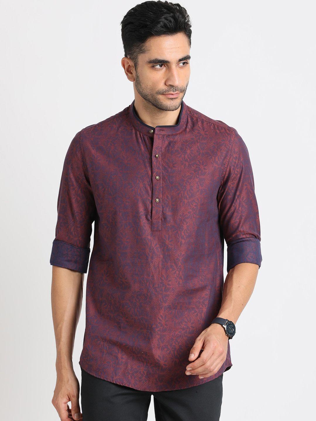 turtle ethnic motifs woven design mandarin collar jacquard weave pure cotton kurta