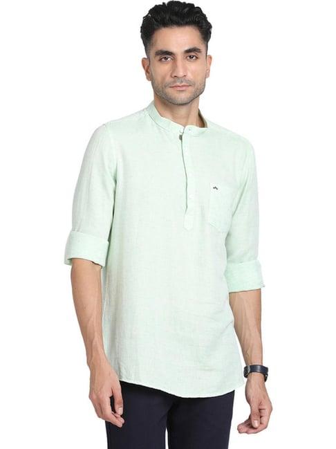 turtle green slim fit self pattern short kurta