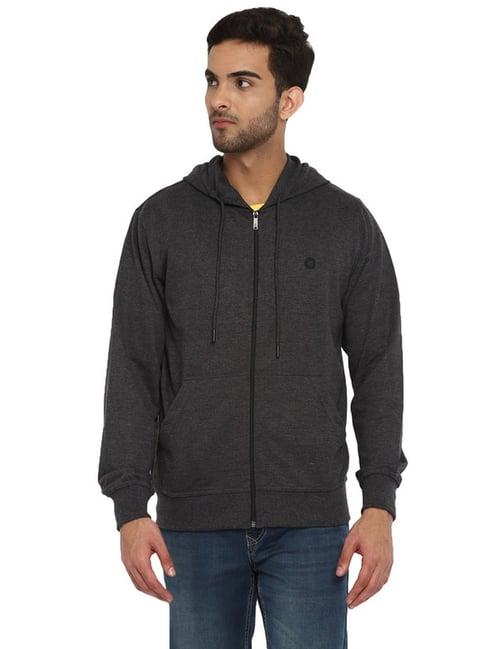 turtle grey regular fit self pattern hooded sweatshirt