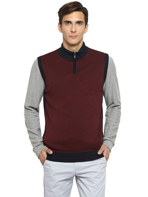 turtle maroon & navy cotton regular fit self design sweater