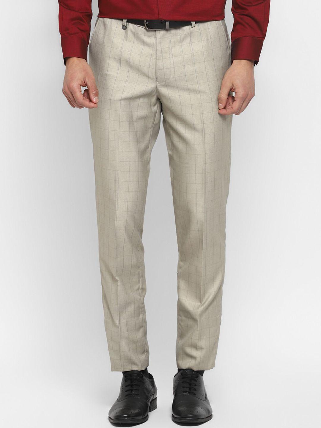 turtle men beige checked slim fit trousers