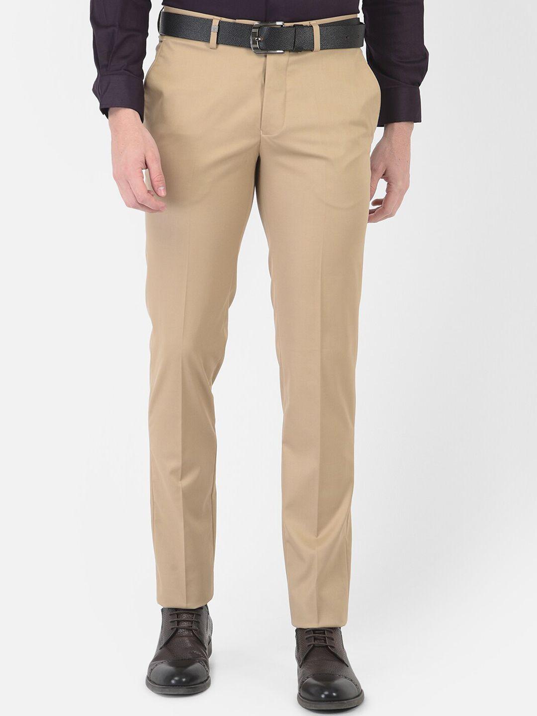 turtle men beige slim fit cotton formal trousers