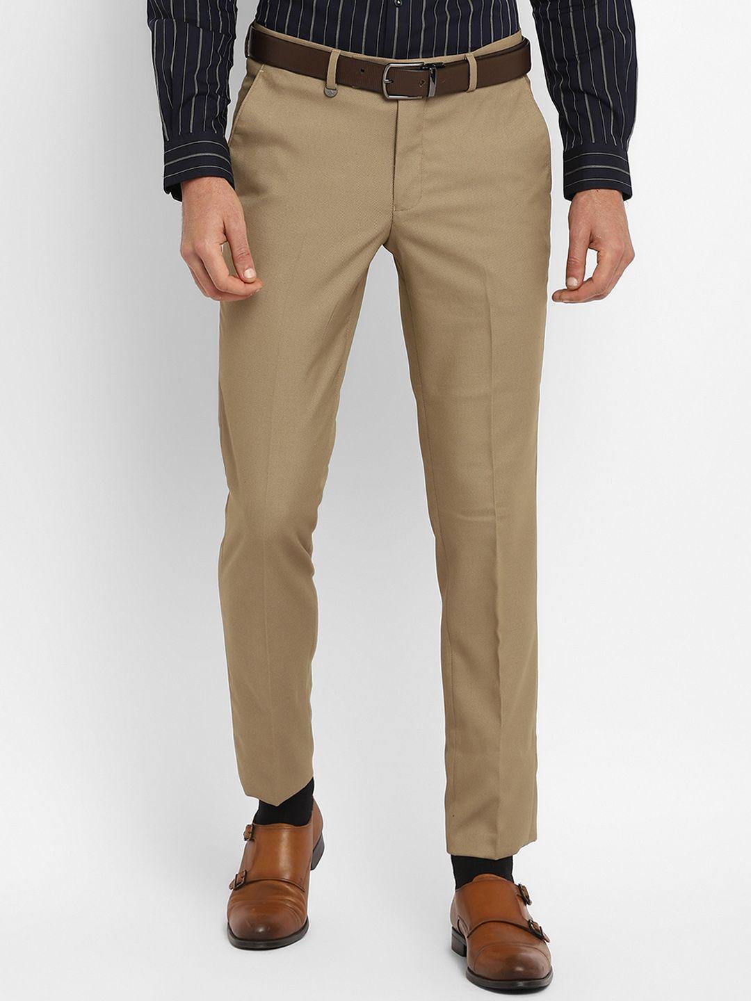 turtle men beige slim fit solid trousers