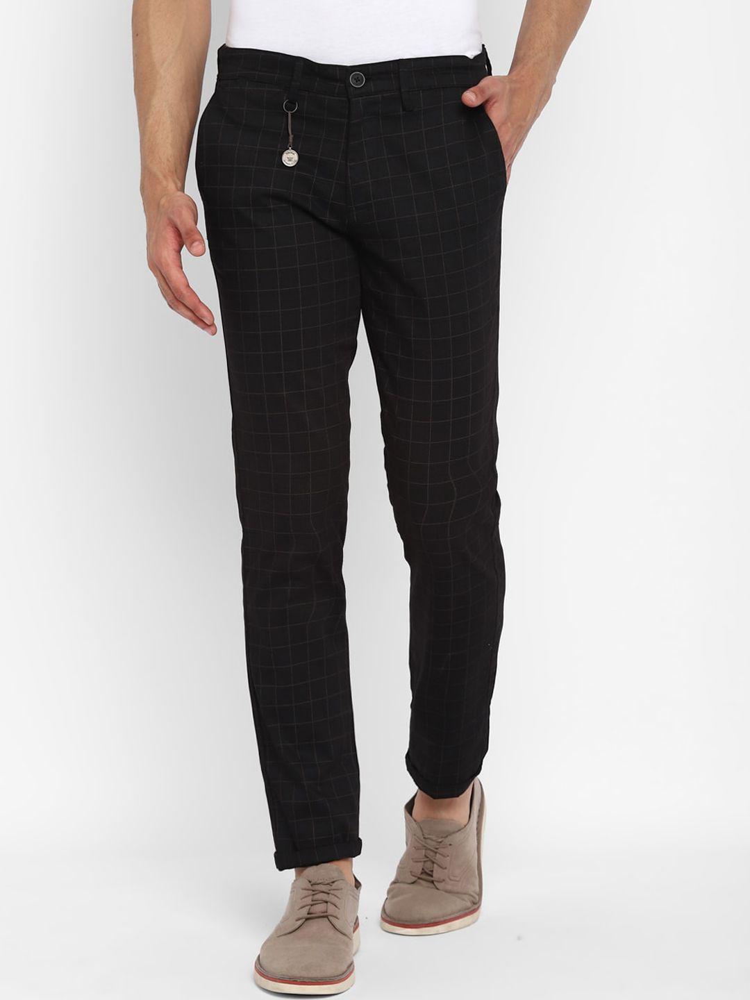 turtle men black checked skinny fit trousers