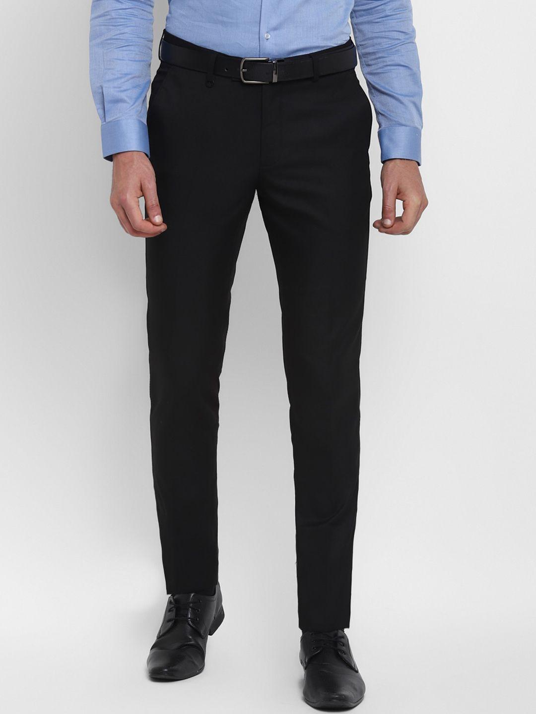 turtle men black self design slim fit formal trousers