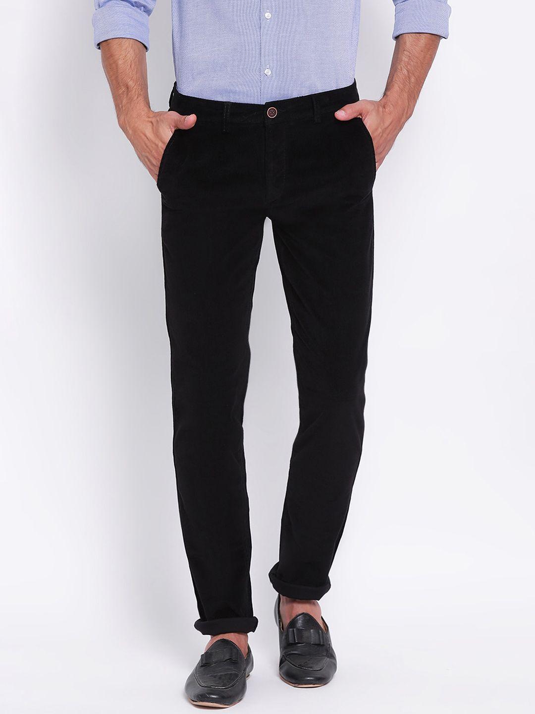 turtle men black slim fit solid cotton regular trousers