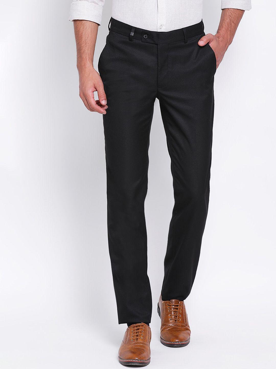 turtle men black slim fit solid formal trousers