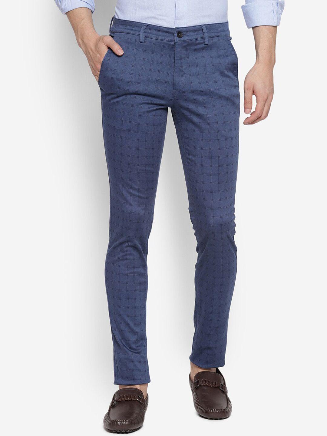turtle men blue checked relaxed tapered fit trousers