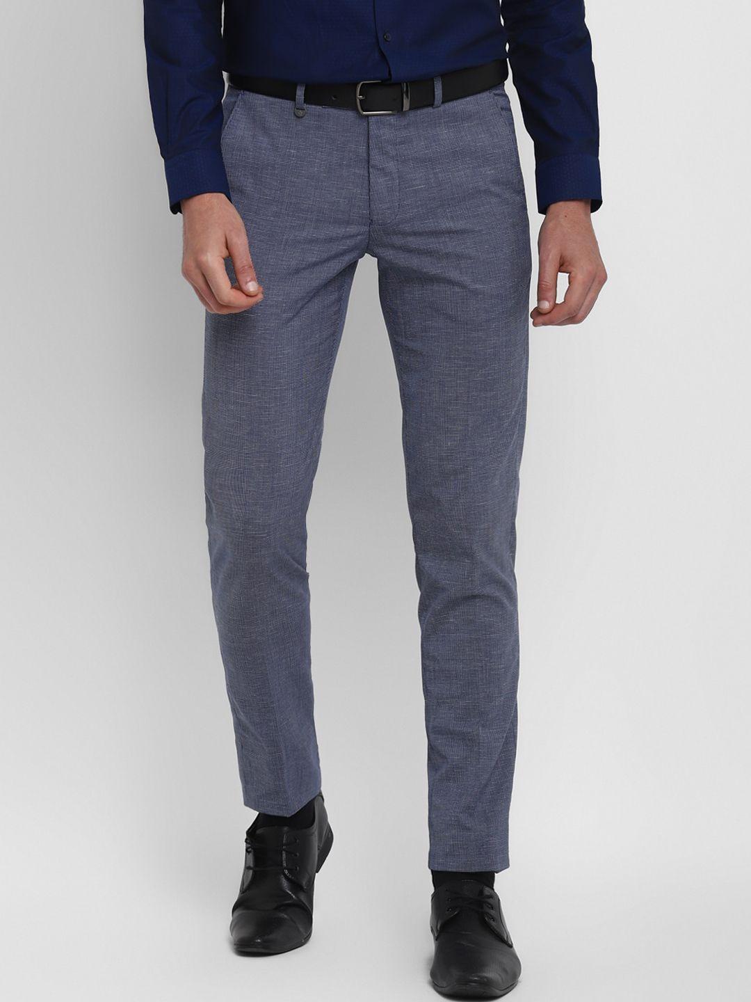 turtle men blue textured slim fit trousers