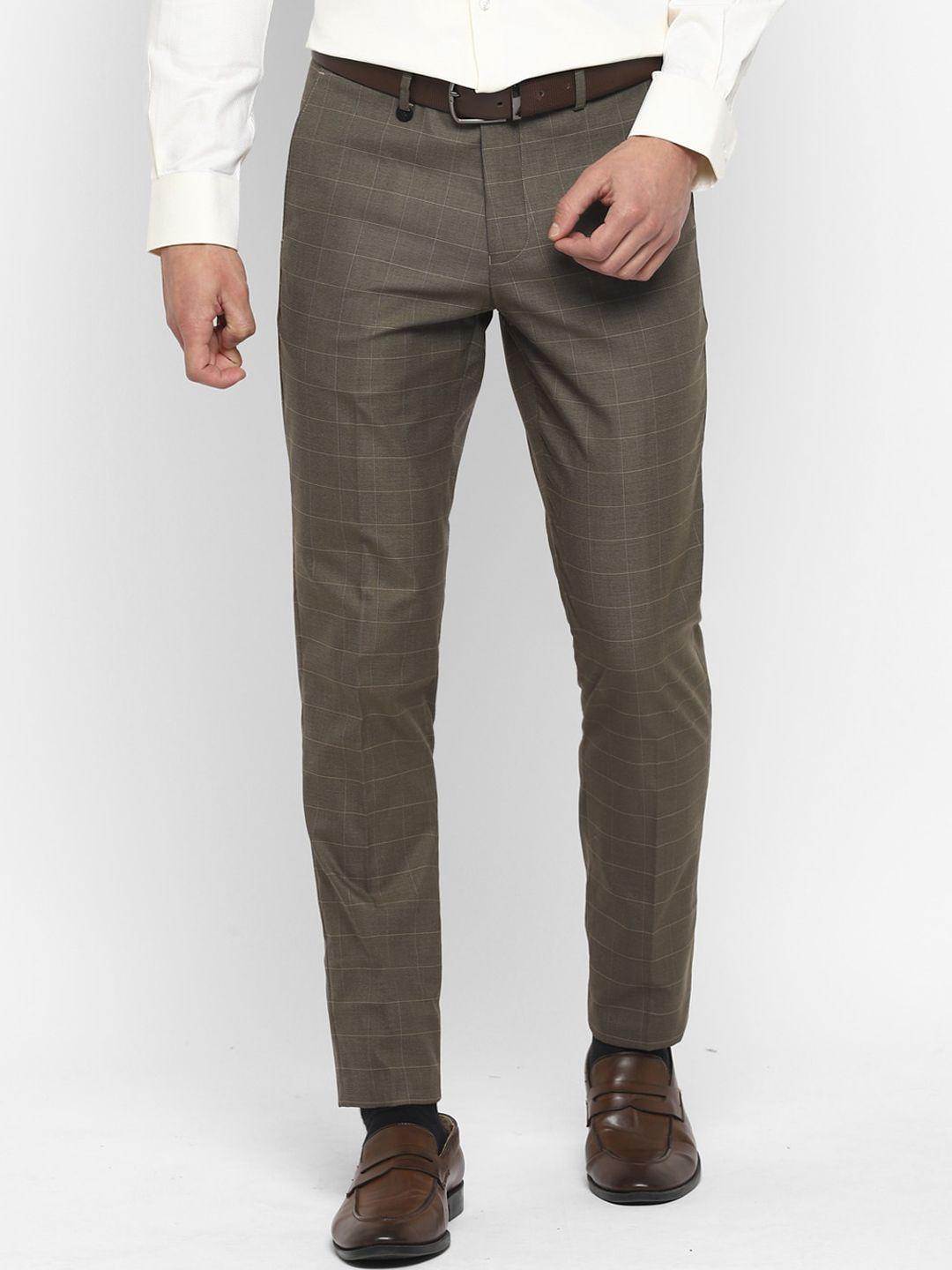 turtle men brown checked ultra slim fit trousers