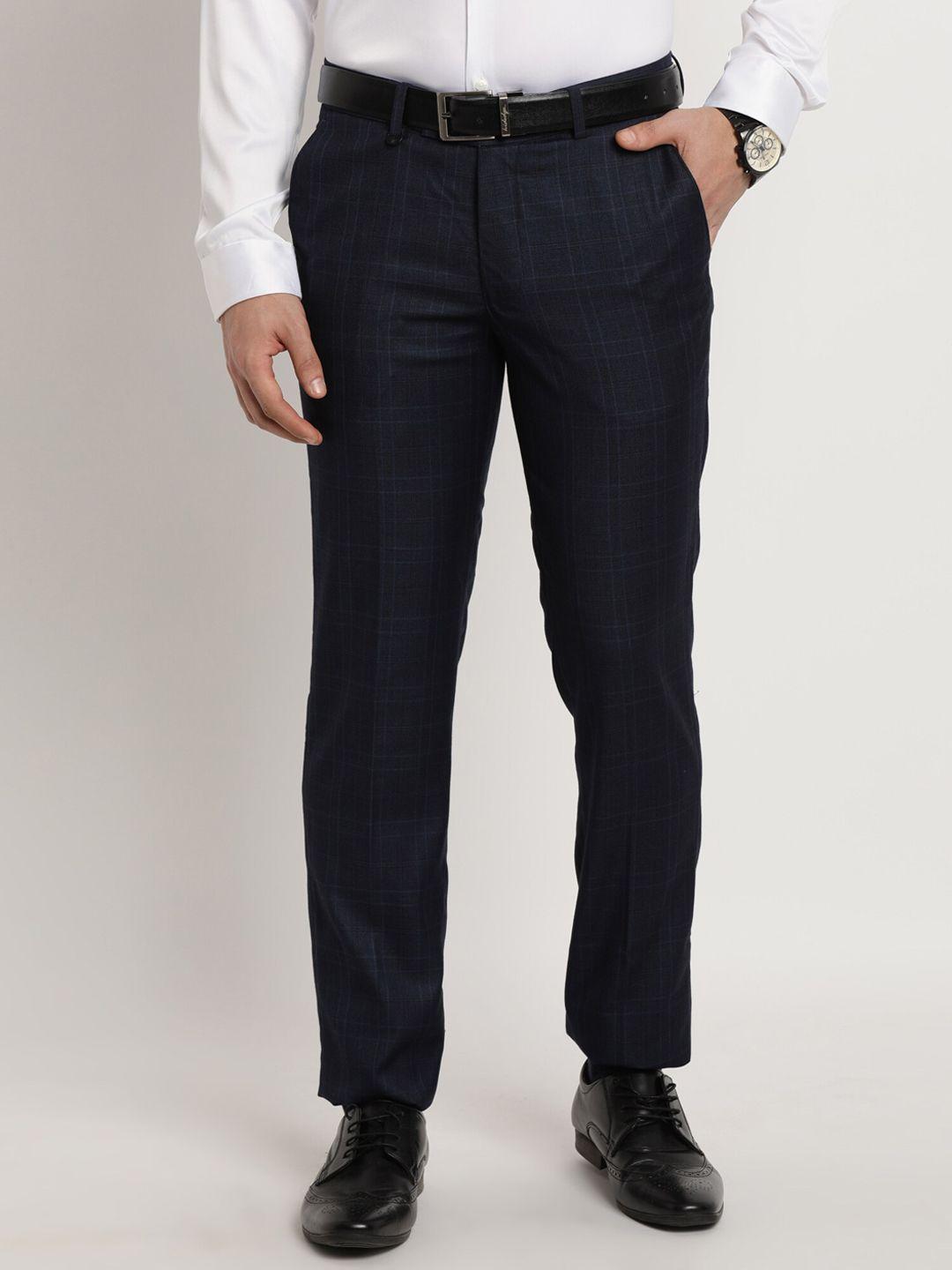 turtle men checked tailored slim fit trousers