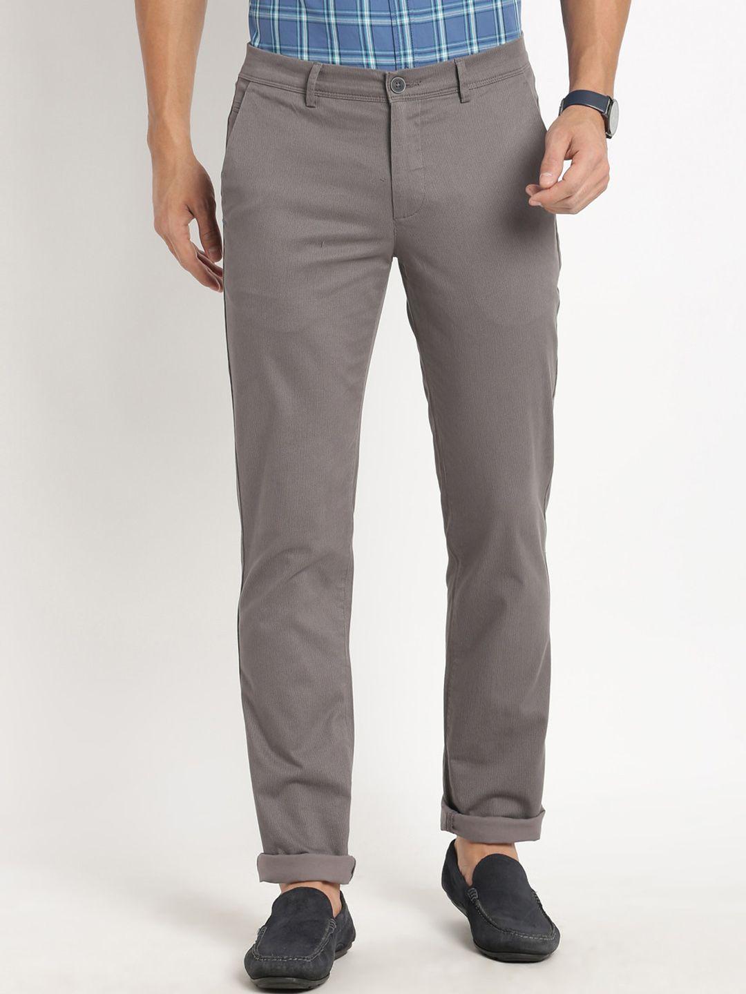 turtle men grey relaxed tapered fit stretchable formal trousers