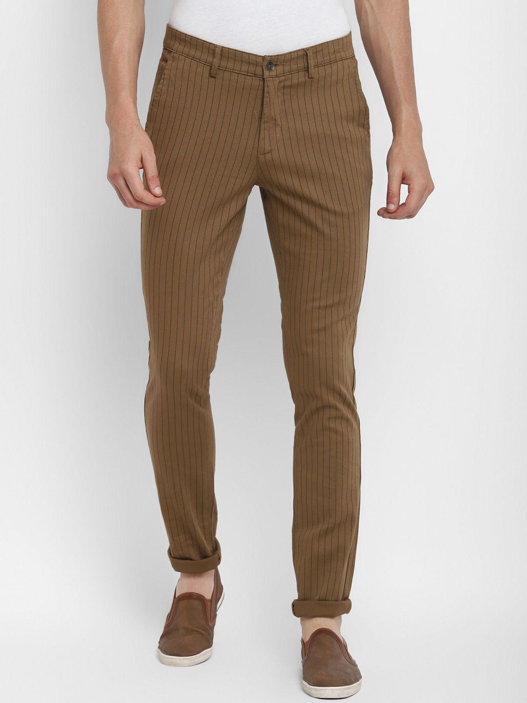 turtle men khaki striped tapered fit trousers