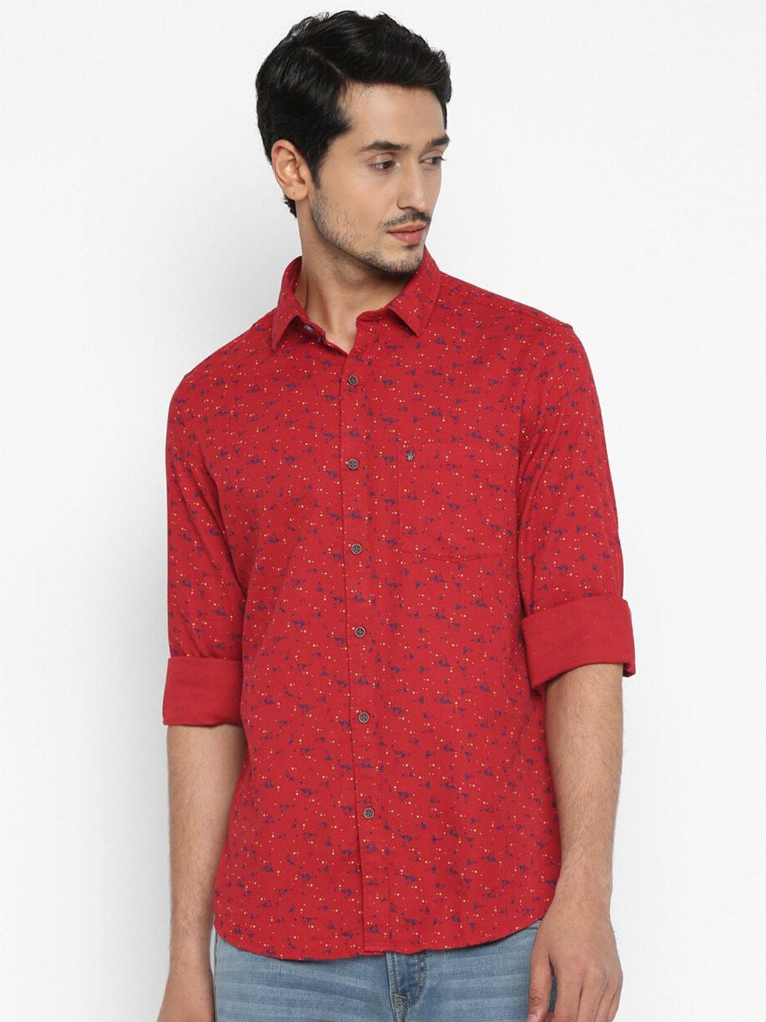 turtle men maroon slim fit printed casual shirt