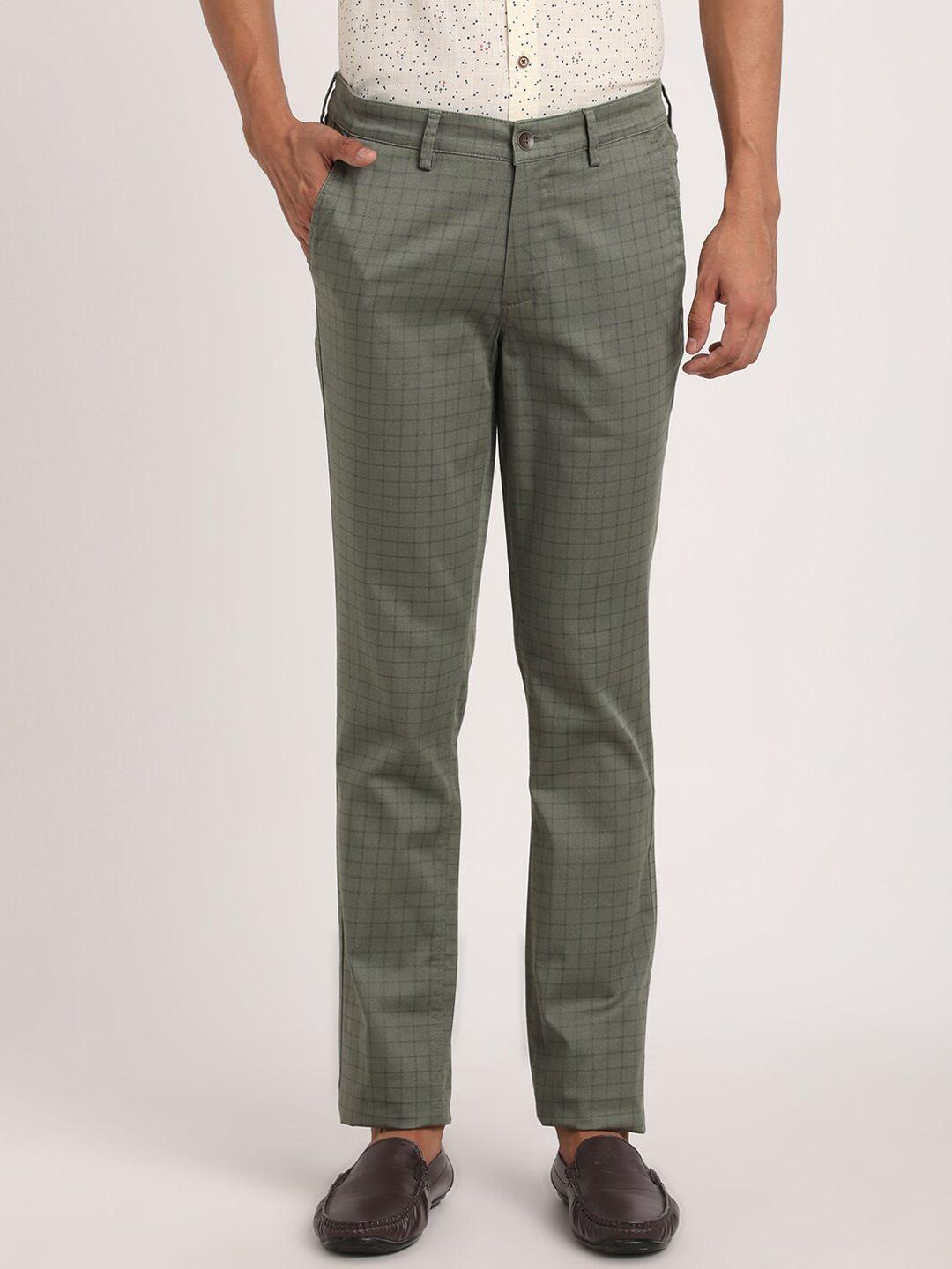 turtle men mid-rise checked relaxed tapered fit trousers