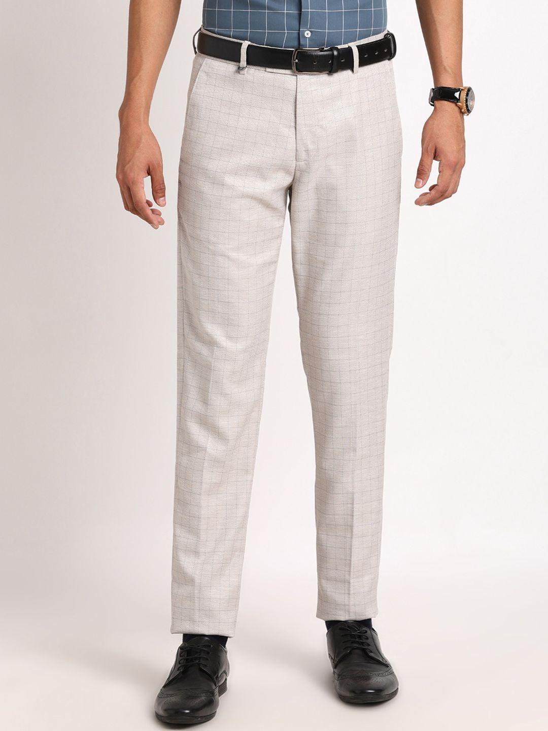 turtle men mid-rise checked smart skinny fit trousers