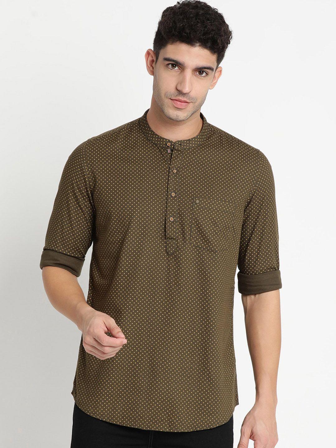 turtle men olive green geometric thread work kurta