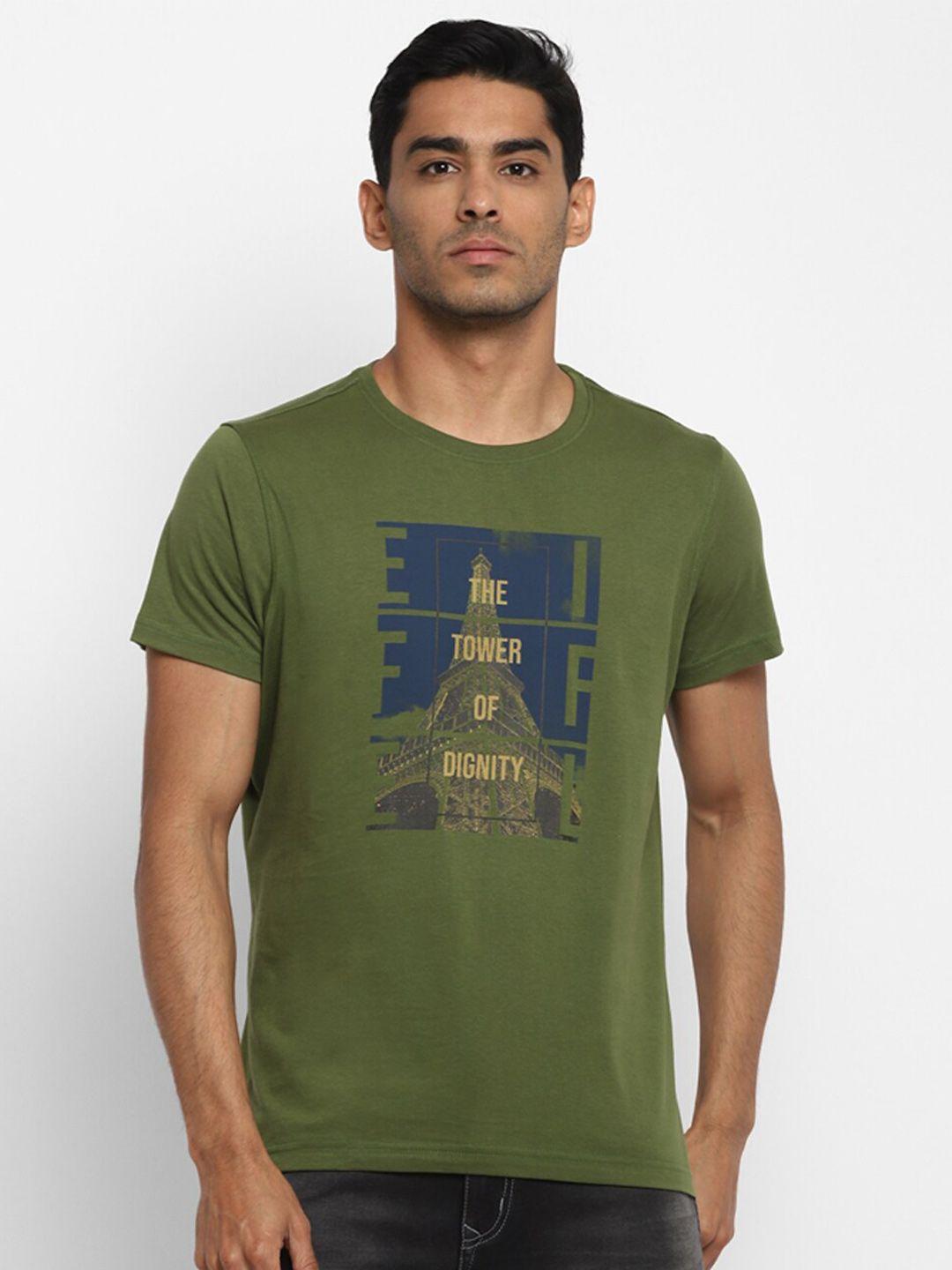 turtle men olive green typography printed pure cotton slim fit t-shirt