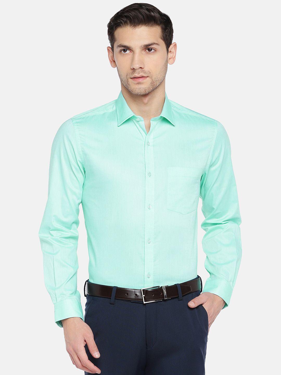 turtle men sea green relaxed slim fit solid formal shirt