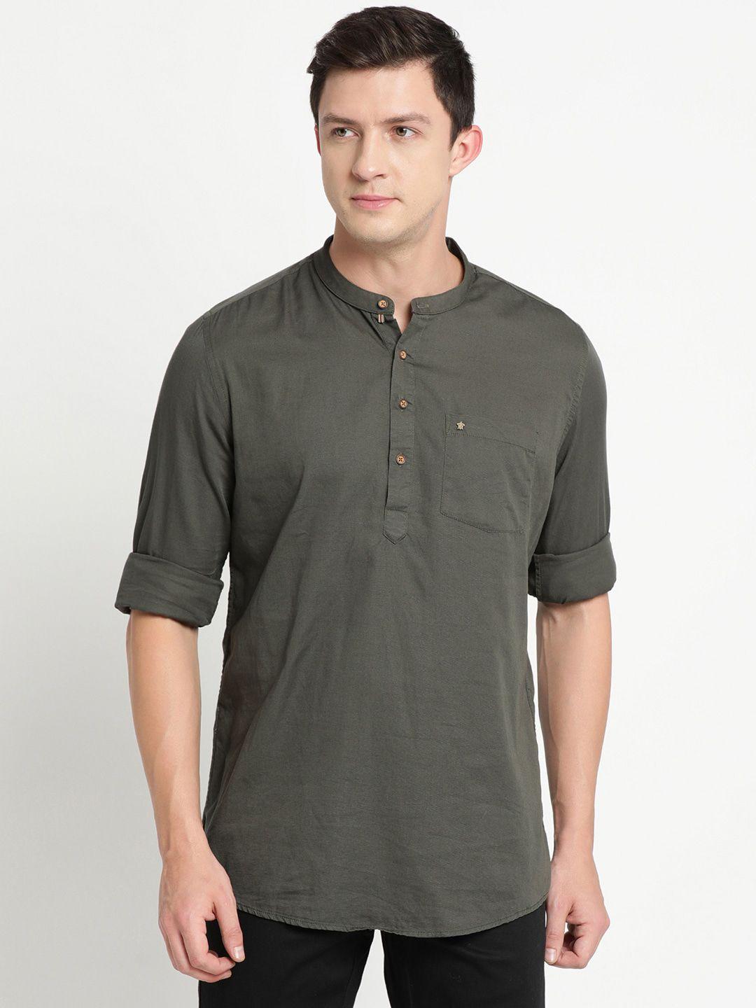 turtle men solid green pure cotton kurta