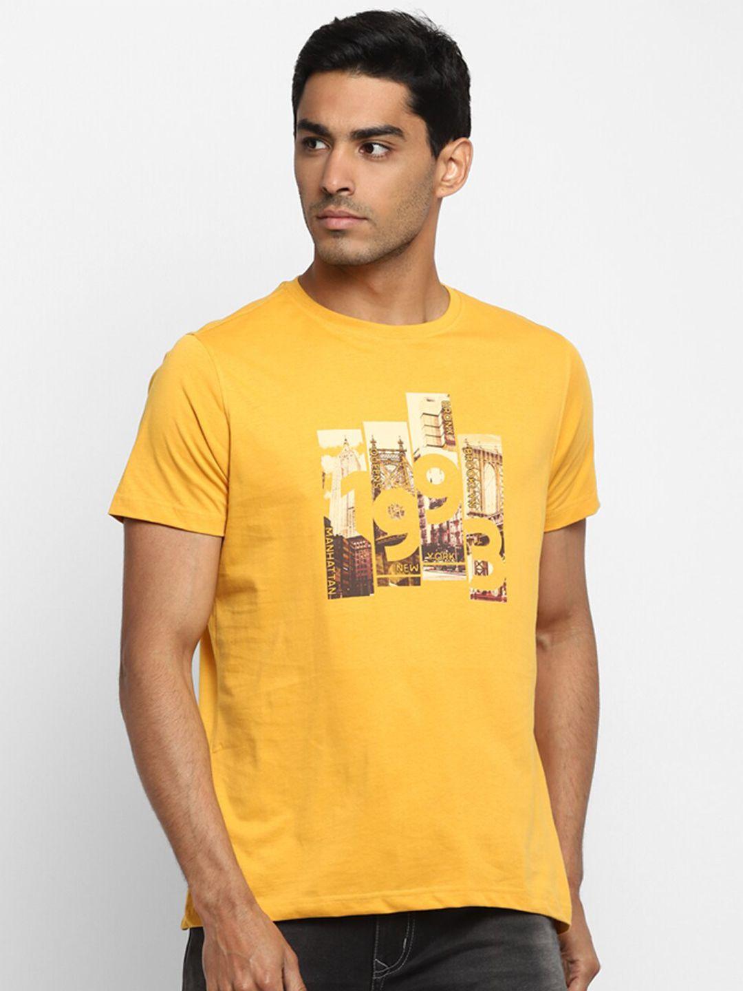 turtle men yellow & cream-coloured typography printed pure cotton slim fit t-shirt