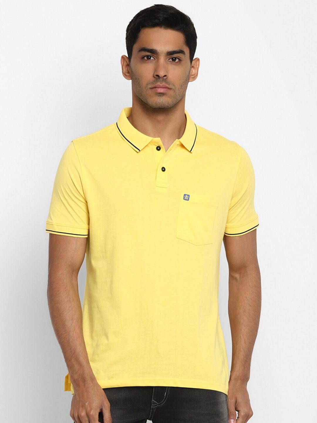 turtle men yellow polo collar pure cotton slim fit t-shirt