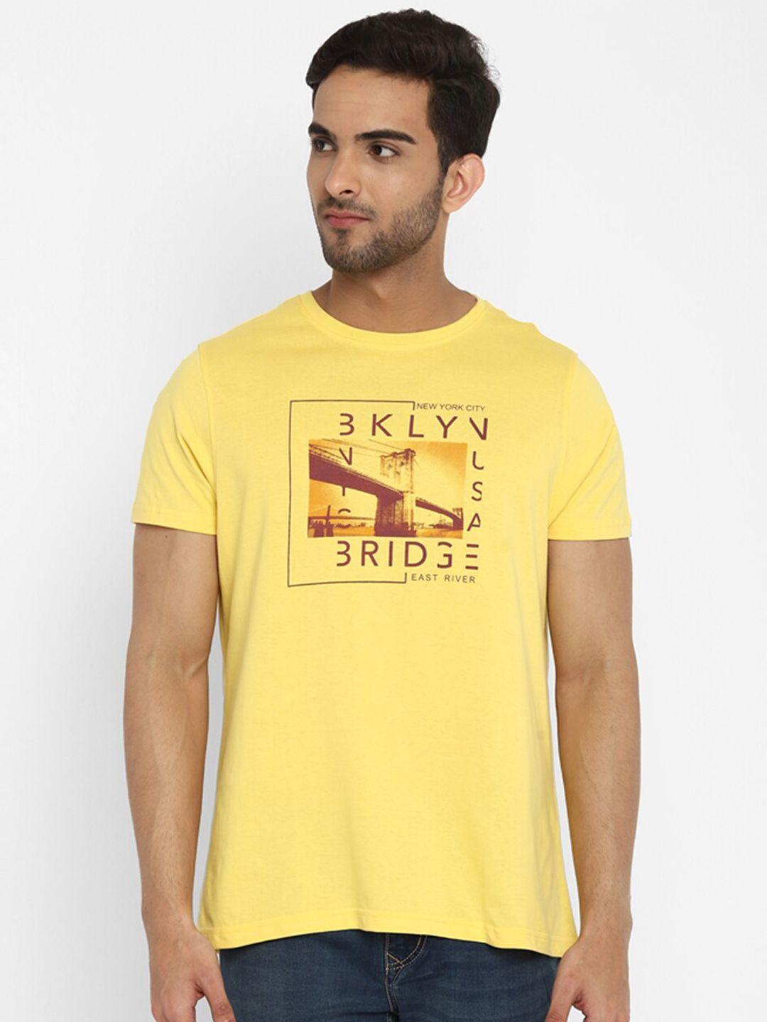turtle men yellow printed pure cotton slim fit t-shirt