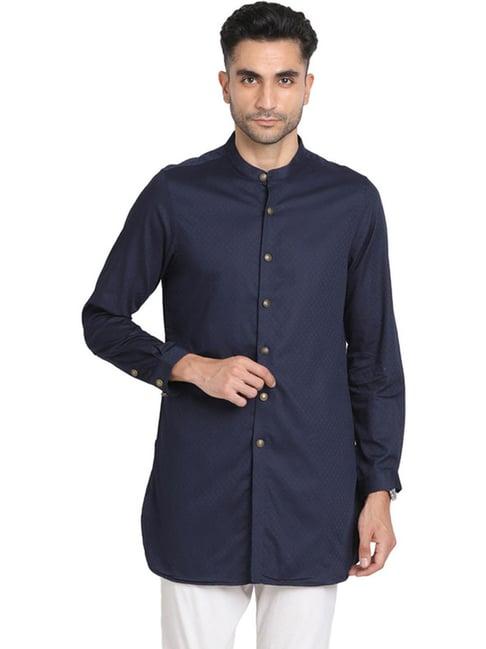 turtle navy cotton slim fit short kurta