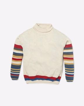 turtle-neck pullover with striped sleeves