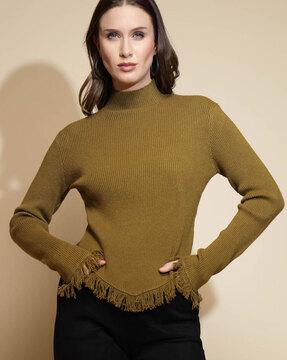 turtle-neck ribbed pullover