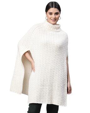 turtle-neck poncho with mock-sleeve